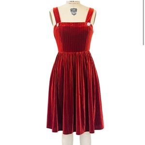 Unique Vintage Size 4X Burnt Orange Velvet Pinafore Honeycomb Swing Midi Dress